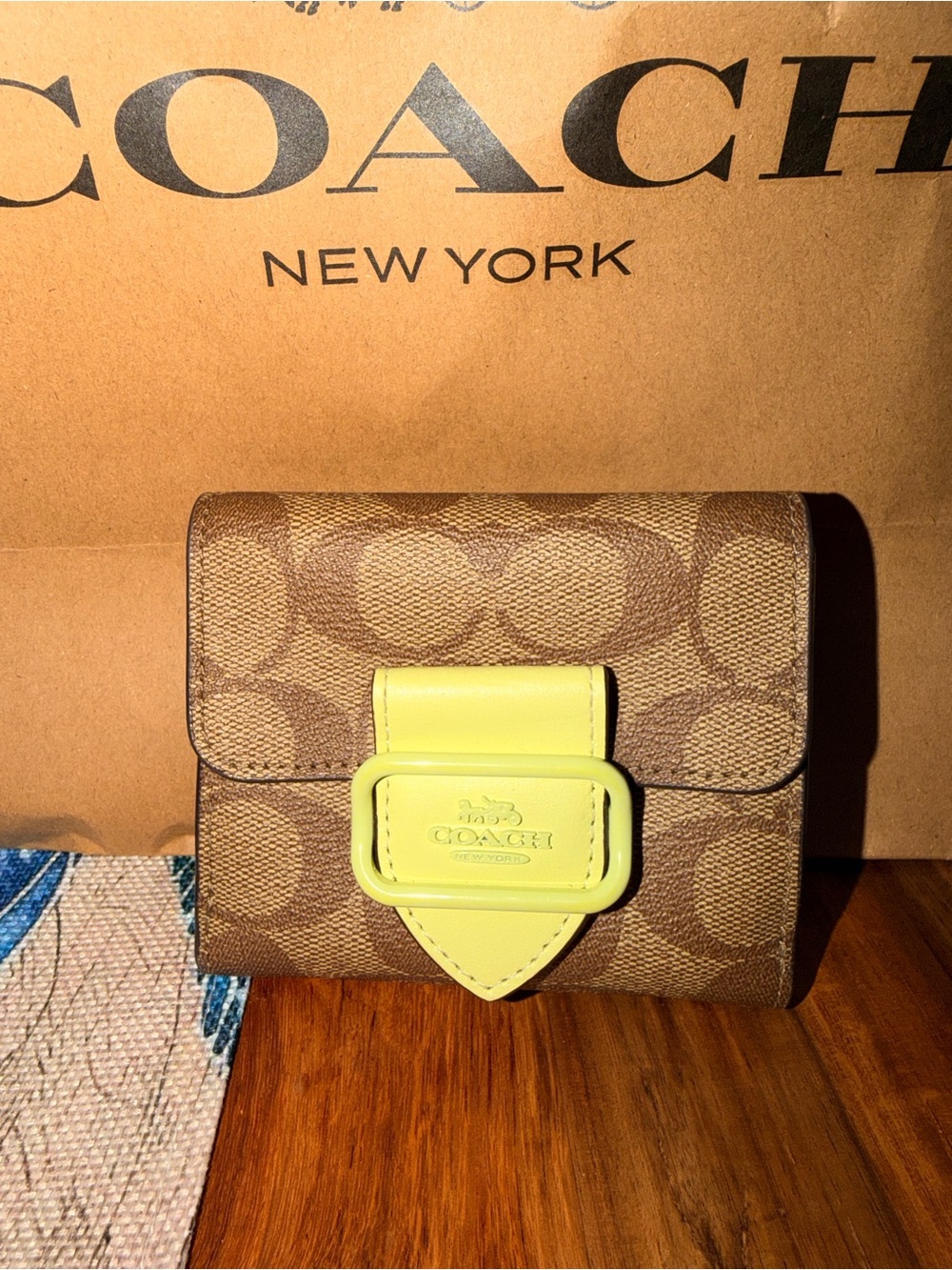 Coach Small Morgan Wallet in Signature Canvas with Lime